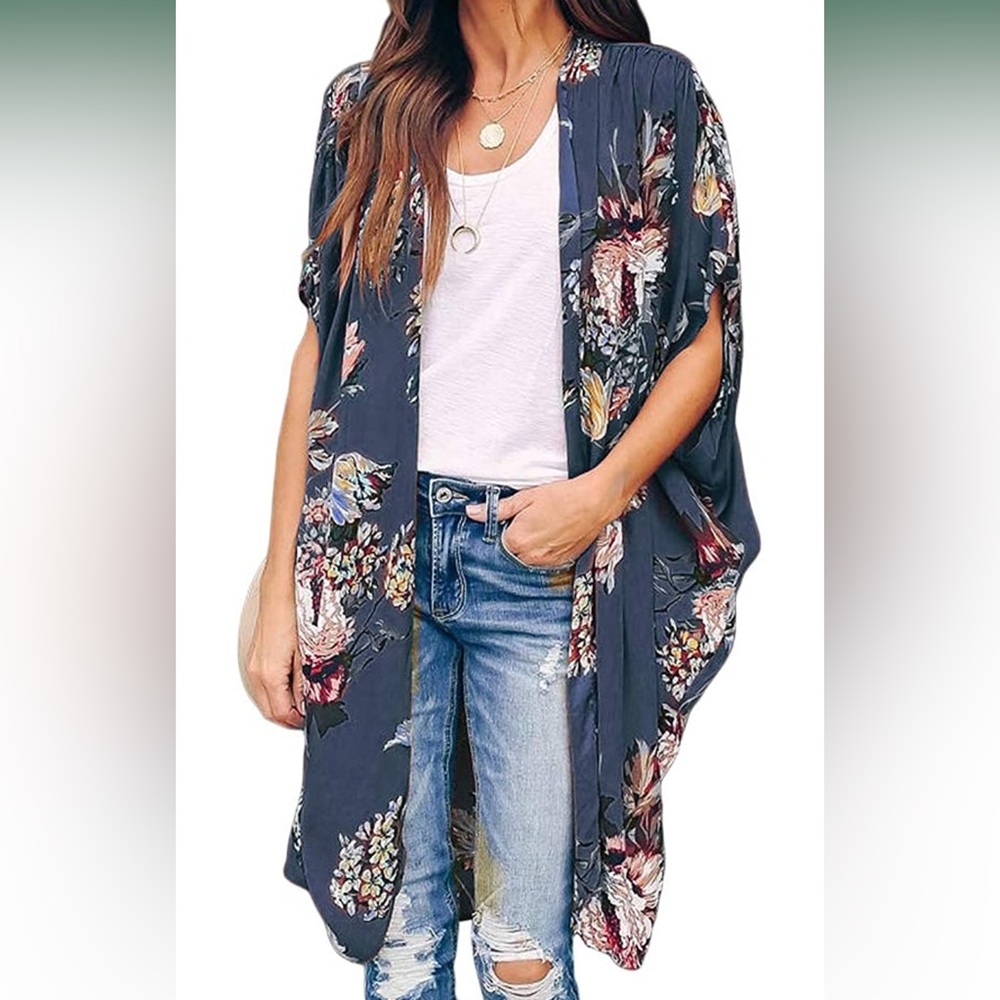 Floral Kimono Draped Oversized Beach Cover Up - Picture 2 of 6
